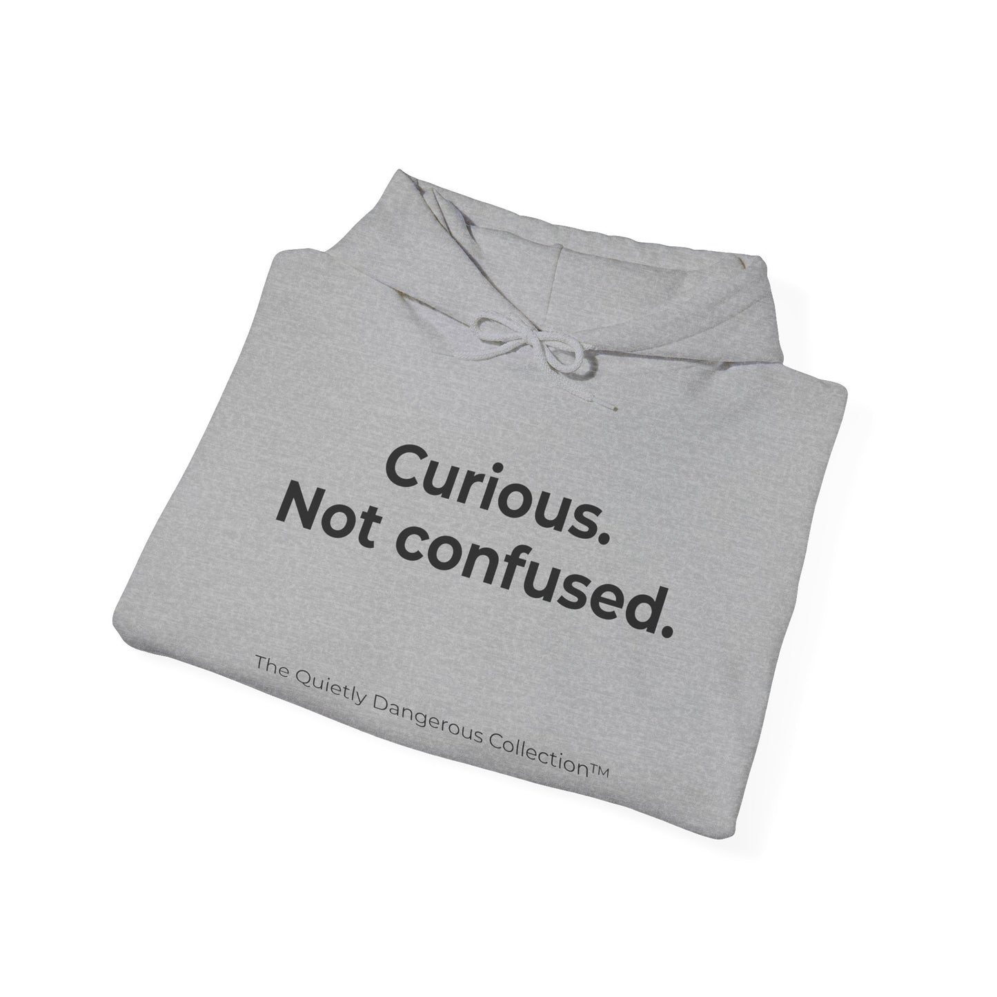 Curious Not Confused Hoodie — "Uncategorized" Back-Print Quietly Dangerous Collection